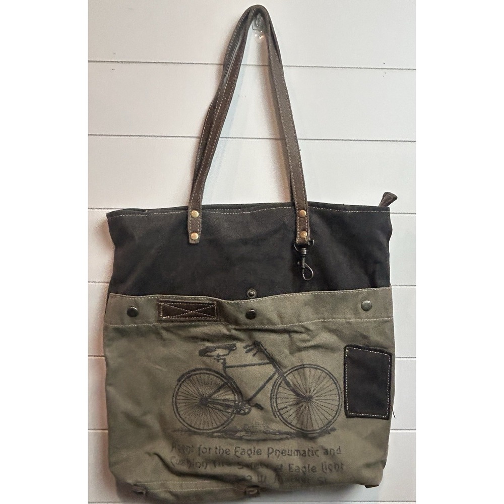 Upcycled Canvas Bicycle Large Tote Myra‎ Bag Leather Accents
